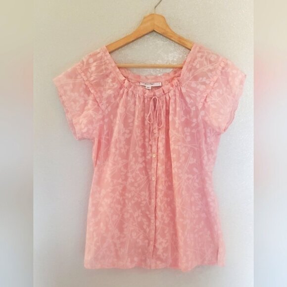 💚5/$25 Calvin Klein Pink & White Floral Blouse Gauze Cotton Blend Top Small - Picture 2 of 8